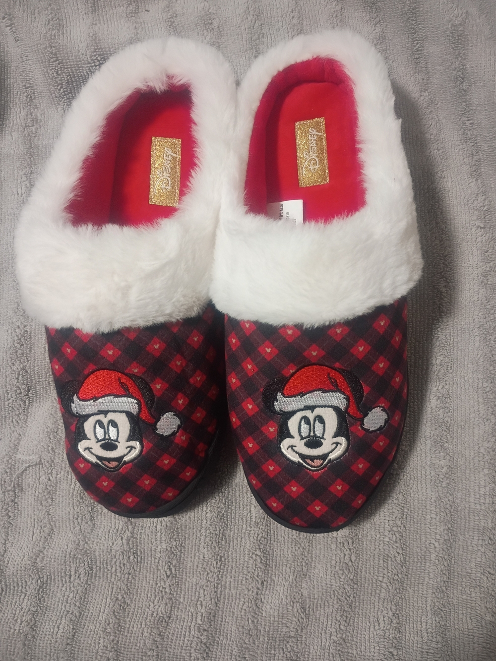 Disney Kids' Red Plaid Fleece Lined Slippers